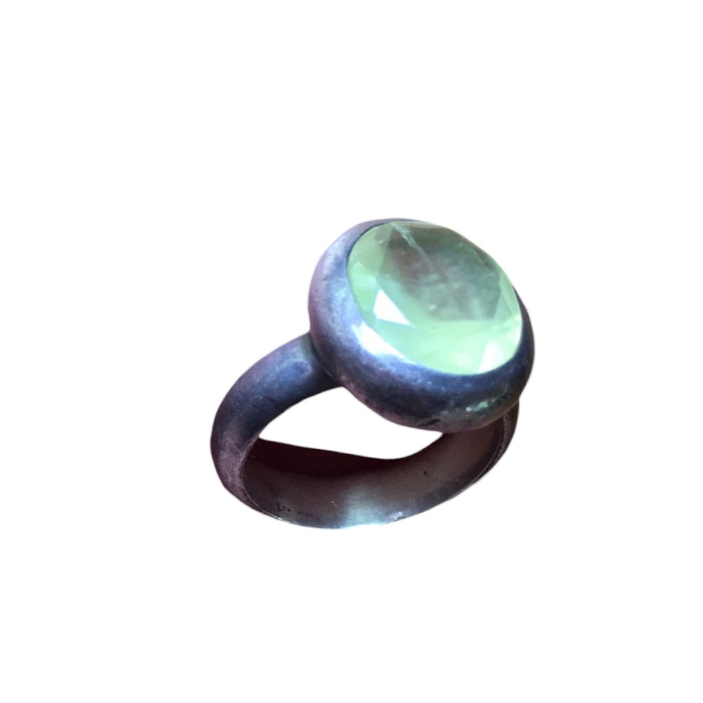 Vintage Natural light green Chalcedony Sterling Silver Ring